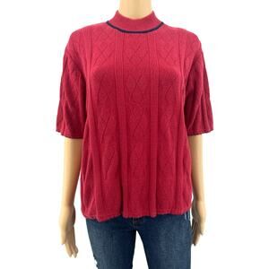 Country Club by Koret XL VINTAGE 90s Womens Red Knit Argyle Mock Neck Sweater